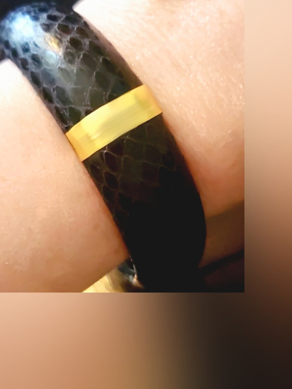 Vintage SHEKA 1980s Black Snakeskin & 14K Gold Plated Accent Bangle